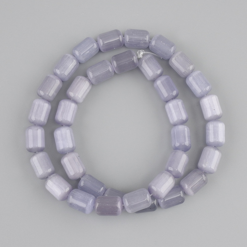 חרוזים אפורים עין החתול צילינדר, קוטר 11×8 mm ±, אורך 38 cm ± על חוט