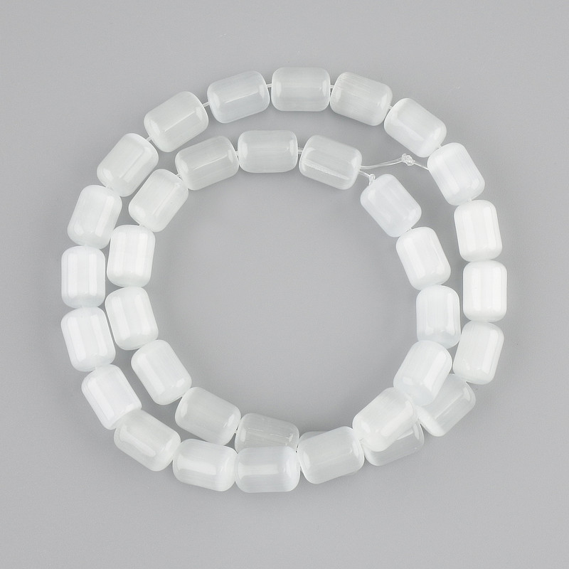 חרוזים לבנים עין החתול צילינדר, קוטר 10.5×8mm ±, אורך 37cm ± על חוט
