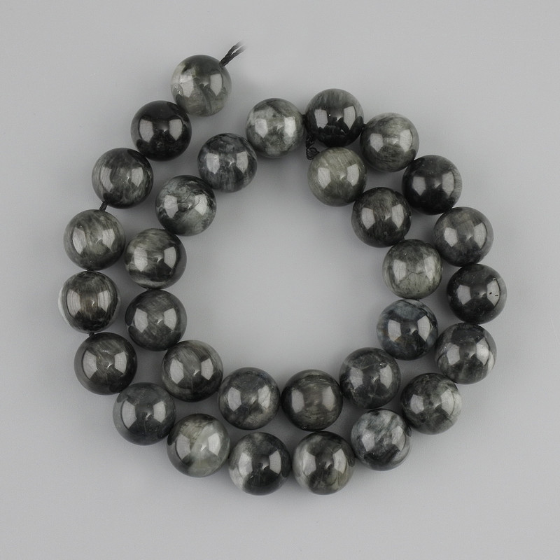 חרוזי אובסידיאן כדור חלק, קוטר 12.5mm ±, אורך 38cm ±