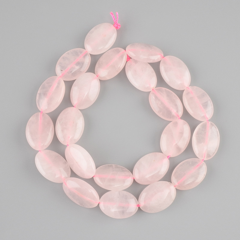 חרוזים קוורץ ורוד אובל, 18x13mm ±, אורך חוט כ-39cm ±