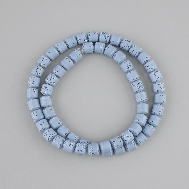 חרוזים לבה וולקנית כחולה, צילינדר, קוטר 6×6 mm ± על חוט, אורך 37 cm+