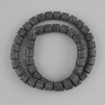 חרוזים מבזלת וולקנית שחורה, צילינדר, קוטר 8×8mm± על חוט, אורך 38cm+