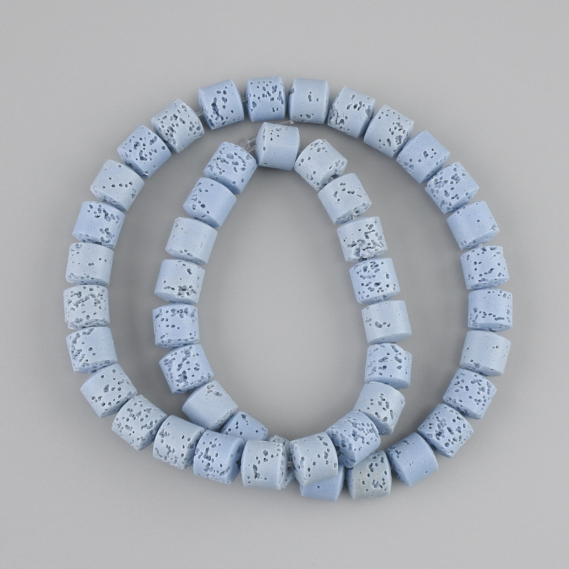 חרוזים לבה געשית כחולה צילינדר, קוטר 8×8mm ± על חוט, אורך 38cm+