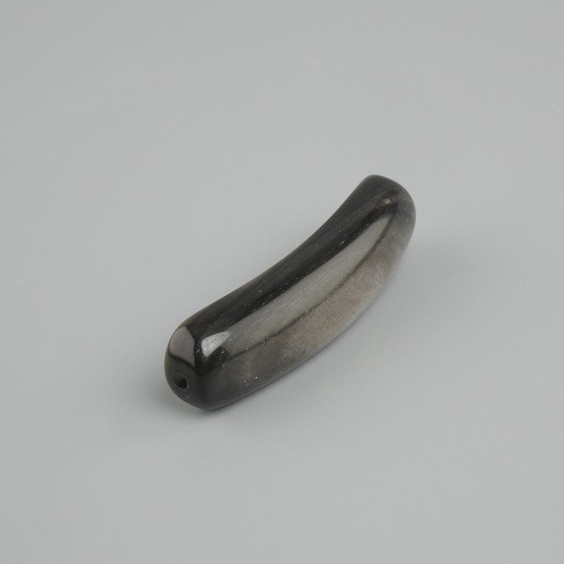 חרוז-שיבוץ אובסידיאן כסוף מעוקל עם חורים 36x10x6mm+