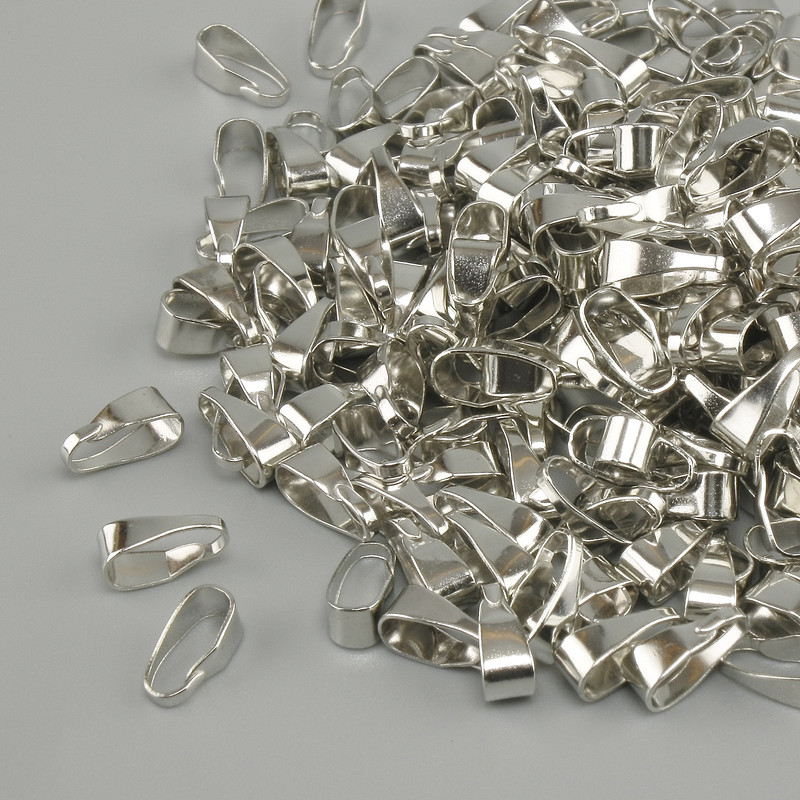 אביזרי תכשיטים מחזיק לתליון, קוטר 2.5 mm ±, אורך 7 mm ±, צבע מתכת כסף, אריזה 17 גרם+
