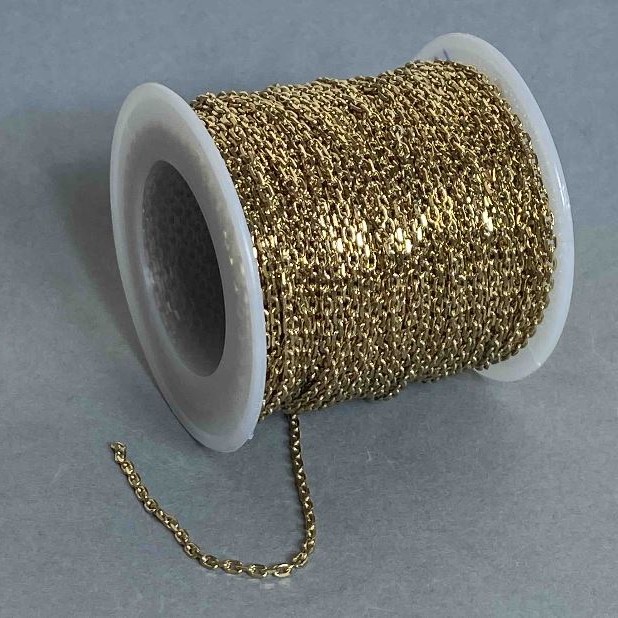 אביזרי תכשיטים, סליל שרשרת לתכשיטים, עובי 2mm ±, אורך 18m ±, מתכת בצבע זהב