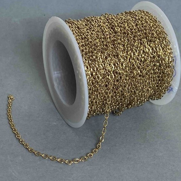 שרשרת על סליל לתכשיטים, עובי 2.4 mm ±, אורך 18 m ±, מתכת בגוון זהב