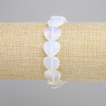 צמיד אבן ירח אופליט לב, קוטר 14mm+-, אורך 18cm+- סטרץ'
