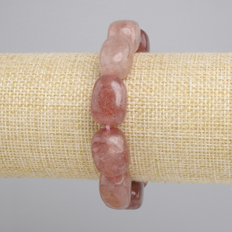 צמיד קוורץ תותי בצורת בר, קוטר 18-20x12mm ±, אורך 18cm ±, סטרץ'