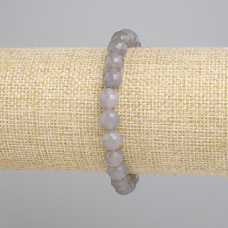 צמיד אגת מעושן כדור מלוטש בפאות, קוטר 8mm+-, אורך 18cm+- סטרץ'