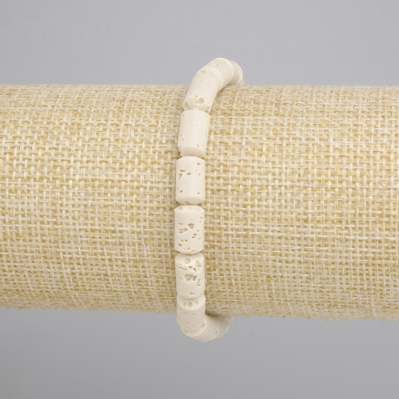 צמיד בז' לבה וולקנית גלילי, קוטר 10×6 mm ±, אורך 18 cm ±, סטרץ'