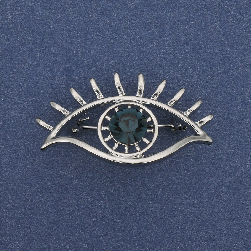 סיכה אקצנט עין קריסטל כחול מתכת כסופה 40×22mm+