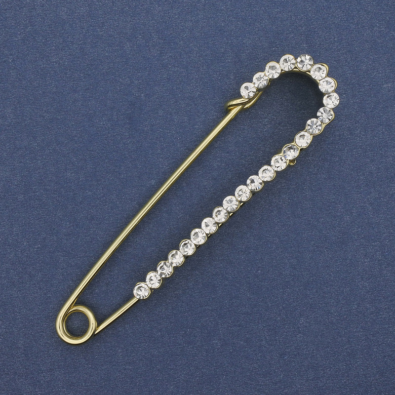 סיכת דש (פין) עם אבני סטרז לבנים 72×17 mm ± מתכת מוזהבת