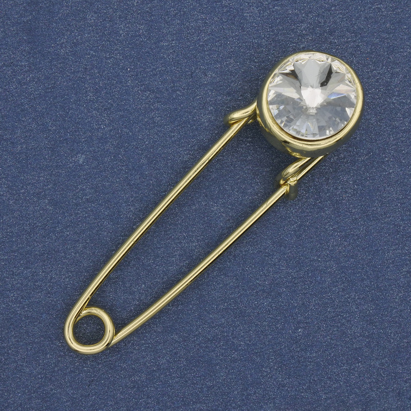 סיכת ברוש עם קריסטל לבן 38×10 mm ± מתכת מוזהבת