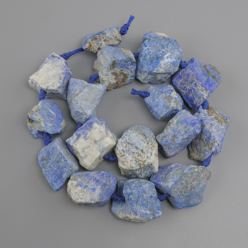 חרוזים לפיס לזולי אבן לא מעובדת, קוטר 23-33x18-34mm± על חוט, אורך 41cm+