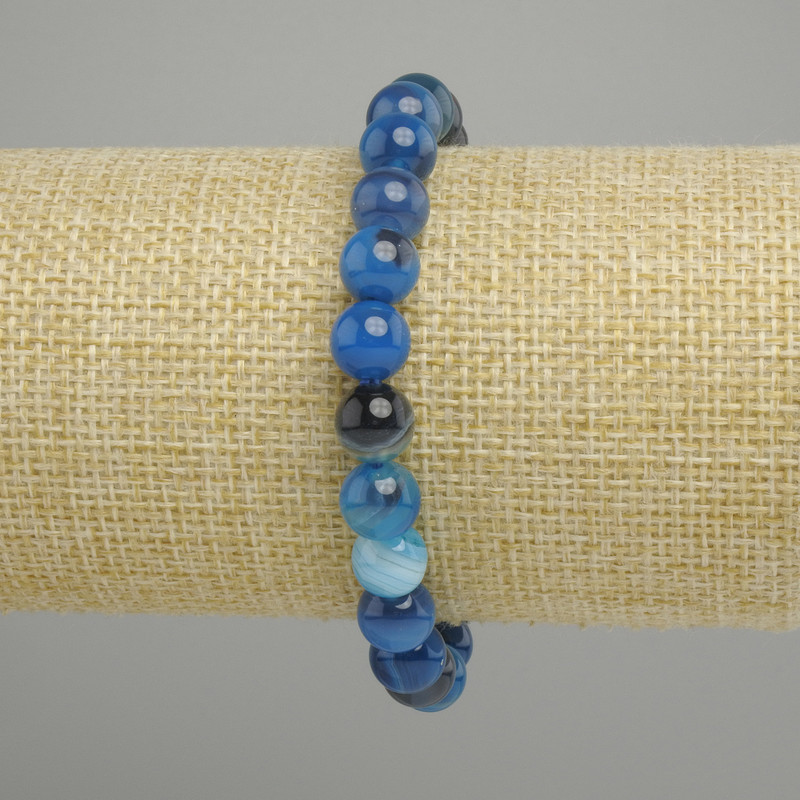 צמיד אגט חרוזים חלקים, קוטר 8mm ±, אורך 18cm ± על בסיס אלסטי