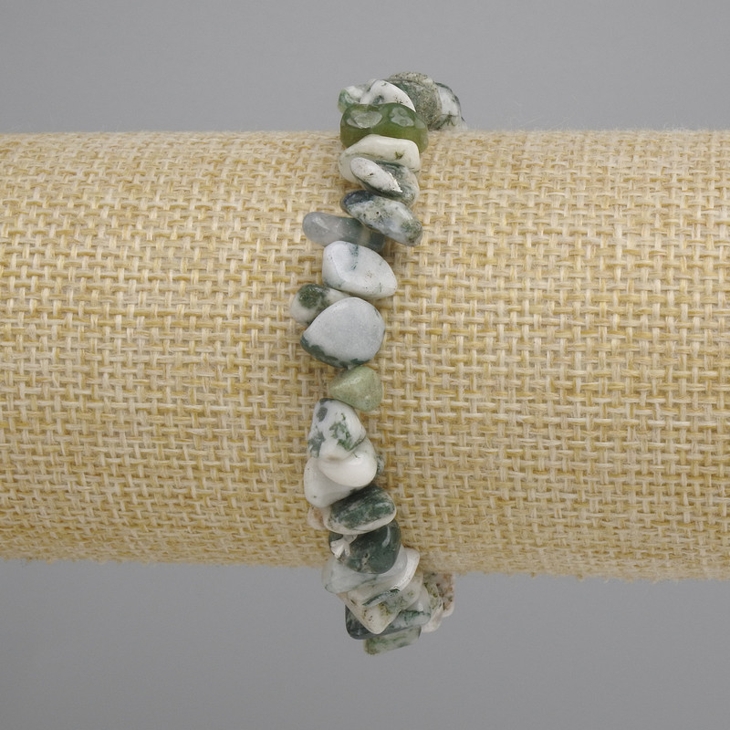 צמיד אגט מוסי שבבי, קוטר 6-10×2-4 mm ±, אורך 18 cm ±, סטרץ'