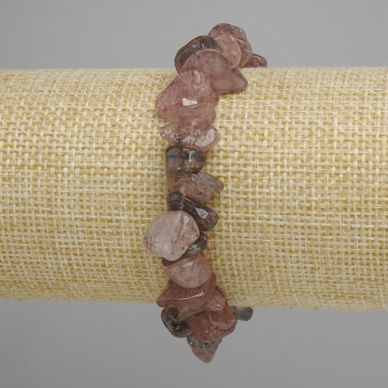 צמיד קוורץ תותי שבבי, קוטר 7-16×5-8.5mm ±, אורך 18cm ± אלסטי