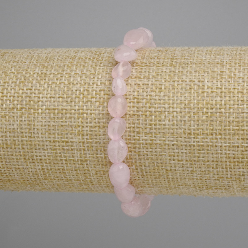 צמיד קוורץ ורוד מלוטש, קוטר 6–10.5×6–7.5 mm ±, אורך 18 cm ±, אלסטי
