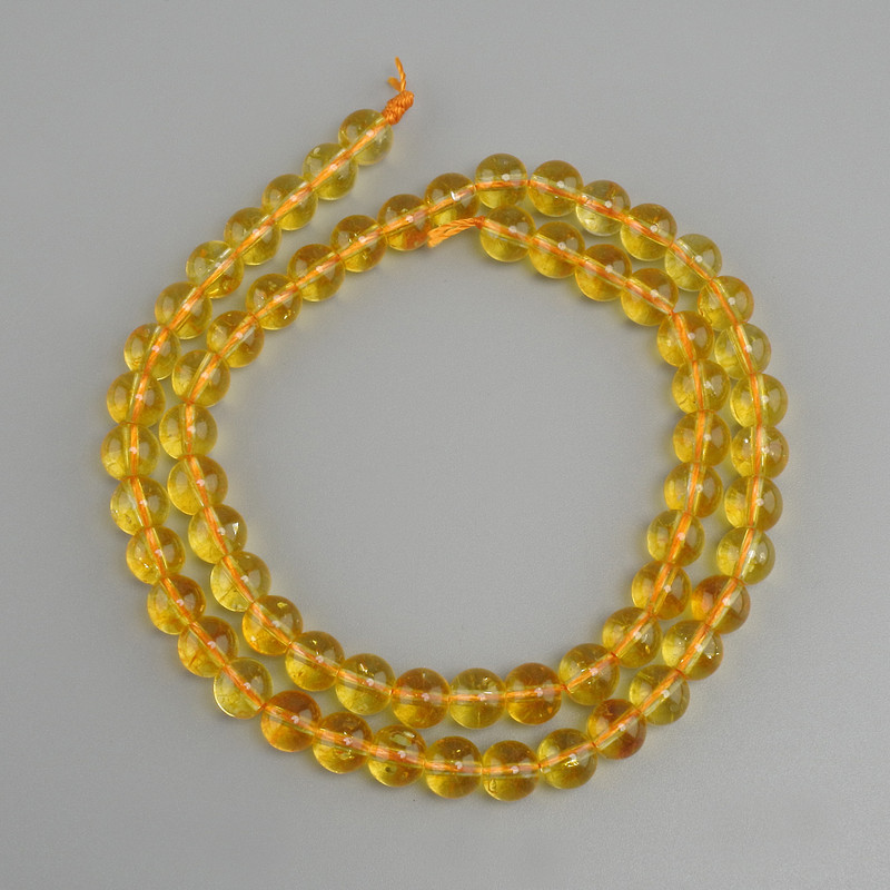 חרוזי ציטרין, כדור חלק, קוטר 6 mm ±, אורך חוט 38 cm ±