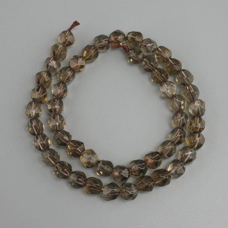 חרוזים קווארץ מעושן רב-פאות, קוטר 7×7mm±, אורך 36cm±