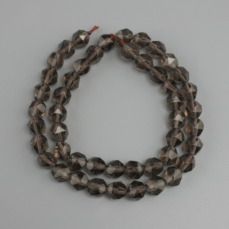 חרוזים קוורץ מעושן רב-פאות, קוטר 8×7.5 mm ±, אורך 38 cm ±