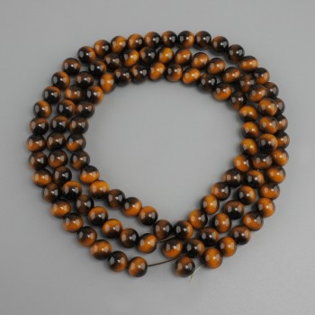 חרוזים עין הנמר (מלאכותי) כדור חלק, קוטר 8mm ±, אורך 80cm ± על חוט