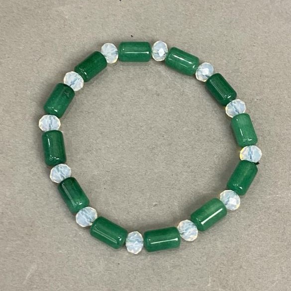צמיד אגת צילינדר 10×6mm ±, רונדל גבישי מקריסטל צ'כי 6×5mm ±, אורך 18cm ± אלסטי
