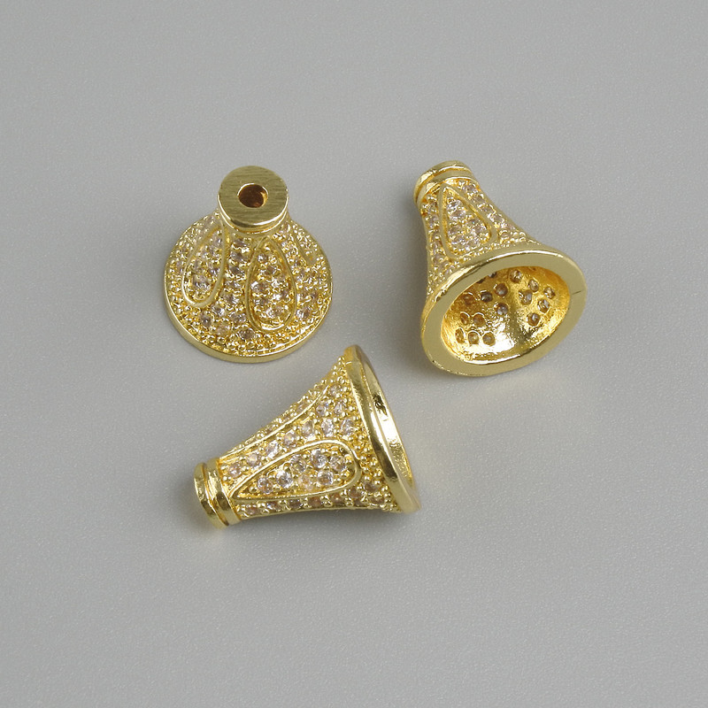 מחיר ל-1 יח'. כיסוי קצה (אביזרי תכשיטים), קוטר 11×10 mm ±, קוטר חור 1.3 mm ±, צבע מתכת זהוב