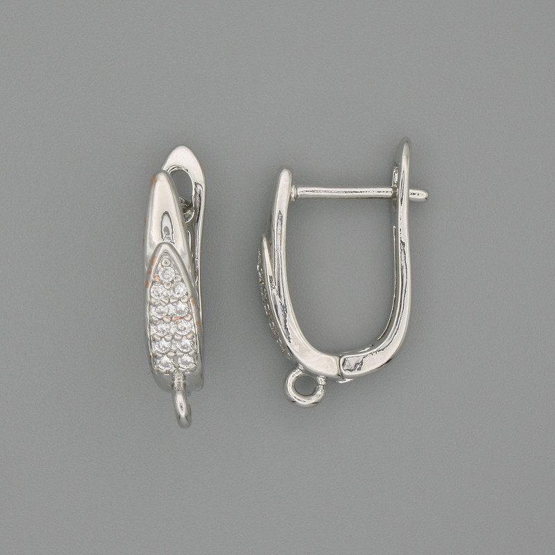זוג ווים לעגילים מתכת בצבע כסף 17×4mm ±