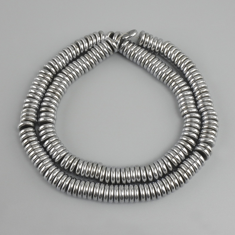 חרוזי המטיט רונדל, קוטר 8×2 mm ±, צבע כסף, אורך 40 cm+