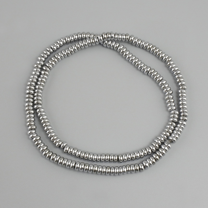 חרוזי המטיט רונדל, קוטר 4×2 mm ±, צבע כסף, אורך 40 ס"מ+