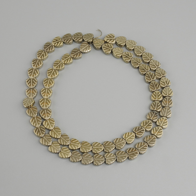 חרוזי המטיט בצורת עלה, קוטר 6mm ±, אורך 40cm ±, צבע זהב בהיר
