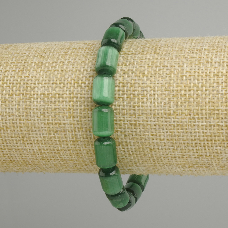 צמיד עין החתול ירוק, צילינדרי, קוטר 11×7.5mm ±, אורך 18cm ±, על בסיס אלסטי
