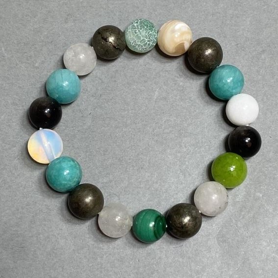 צמיד אסורטי אקווה מרין פר mother-of-pearl מלכיט חרוז 10 מ"מ ±, אורך 18 ס"מ ± סטרץ'