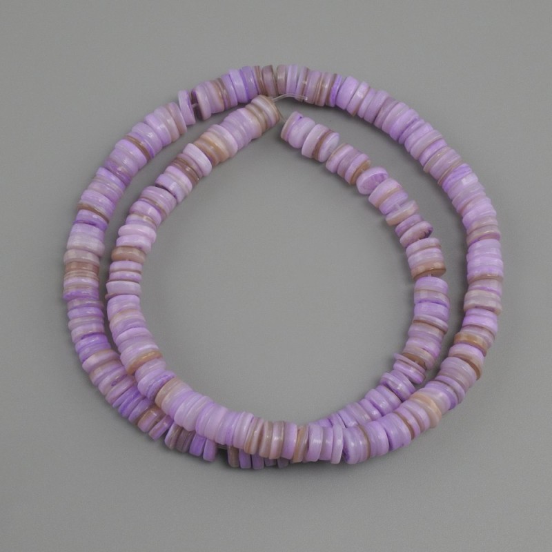 חרוזי צדף סקפַרקה רונדל, קוטר 6x1, 5-2 מ"מ±, אורך 39 ס"מ± על חוט ניילון