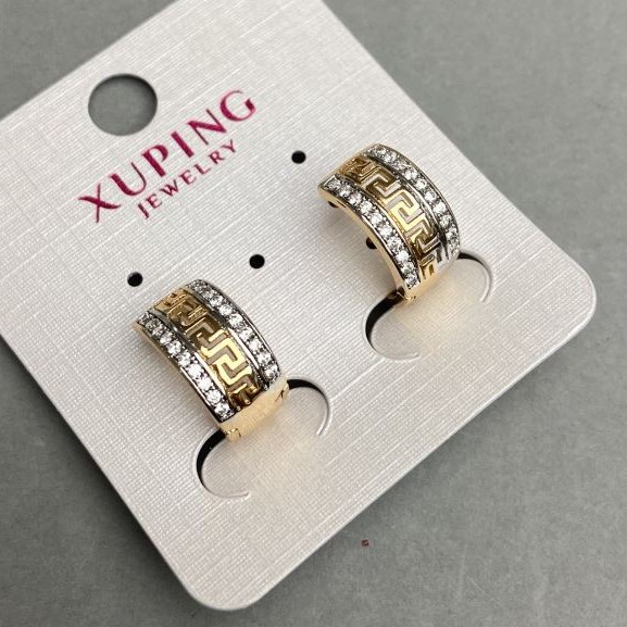 עגילים Xuping אבני חן לבנות 15x8 מ"מ ± ציפוי זהב 18K