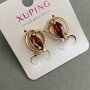 עגילי Xuping עם אבני חן לבנות ואדומות, קוטר 16x14 מ"מ+- ציפוי זהב 18K