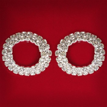 (25 מ״מ) עגילים לנשים לבנים, זרקונים, מתכת בהירה, לחתונה ולערב, עגילים בצורת טבעת בינונית