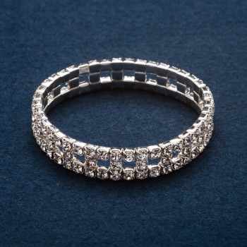 צמיד זרקונים «שחמט» דו-שורות מתיחה היקף 17 ס"מ