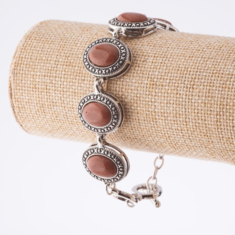 הנחה. צמיד אוואנטרין «חול זהב» במסגרת «נקודה-צלב» אבן אליפטית 22×18 מ״מ 7 יח׳, אורך 20–22 ס״מ