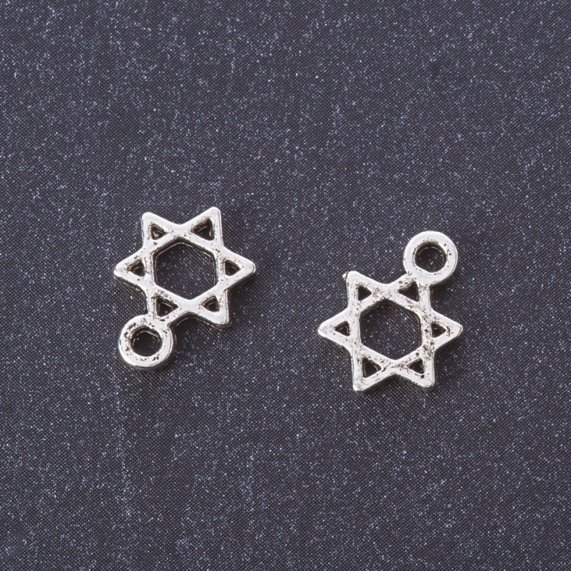 אביזרי תכשיטים – תליון מגן דוד קטן, צבע מתכת 'כסף', 13×9 מ״מ, באריזה 20 גרם, ±45 יחידות