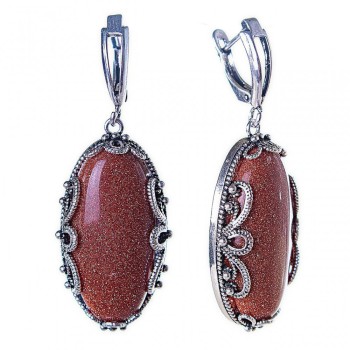 עגילים בהנחה מאוואנטורין «זהב חול» במסגרת פיליגרן אבן מלבנית 3×1.7 ס״מ, אורך 5 ס״מ