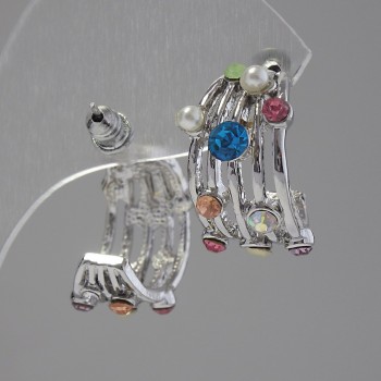 עגילים לנשים עם סטרזות צבעוניות, אורך 2 ס״מ