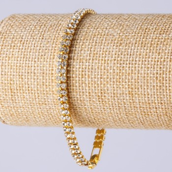 צמיד דו-שורות עם סטרזות בצבע זהב, אורך 19 ס״מ, רוחב 5 מ״מ