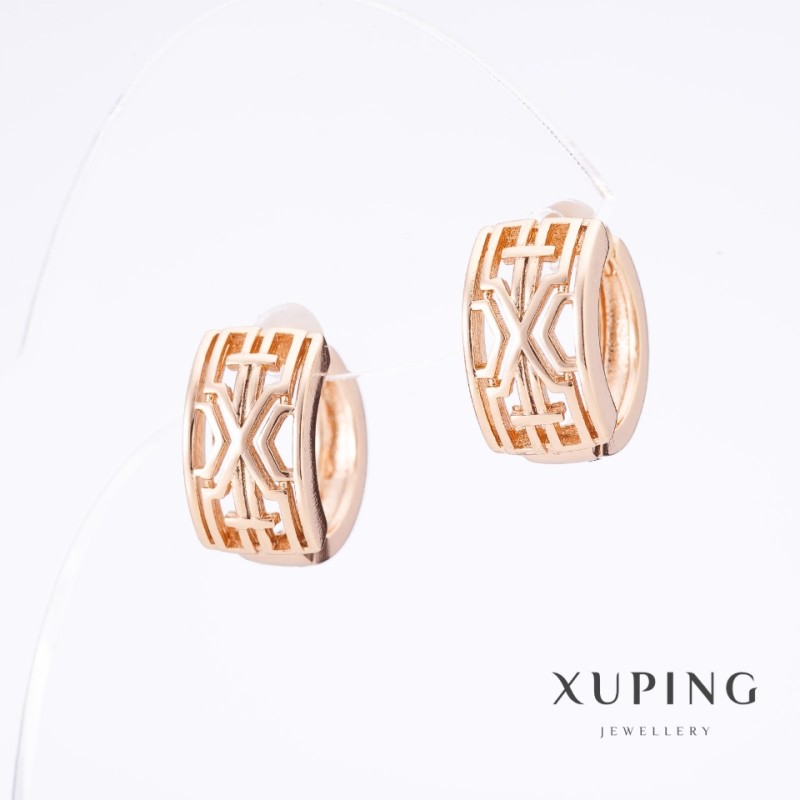 עגילים Xuping «סלאבית» זהב מצופה 18K, אורך 1.5 ס״מ, עובי 8.5 מ״מ