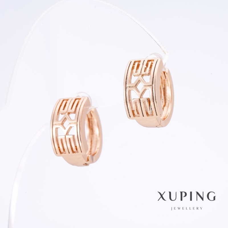 עגילים Xuping מצופים זהב 18K, אורך 1.5 ס״מ, עובי 7.5 מ״מ