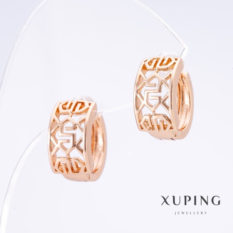עגילי Xuping בזהב מצופה 18K, אורך 1.5 ס״מ, עובי 8 מ״מ