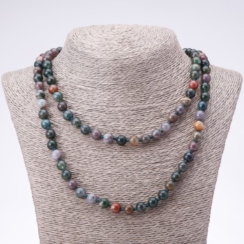 שרשרת חרוזים ארוכה מאבן טבעית יאשמה צבעונית – חרוזים חלקים בקוטר 8 מ״מ, אורך 120 ס״מ