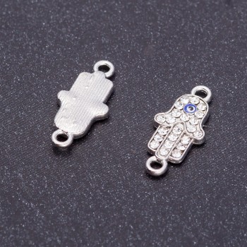 אביזרי חיבור «כף היד של העין» עם אבני סטרס «כסוף», קוטר 9 מ״מ, אורך L0 מ״מ, פתח Ø0 מ״מ, גימור 5 מ״מ, 4 יחידות